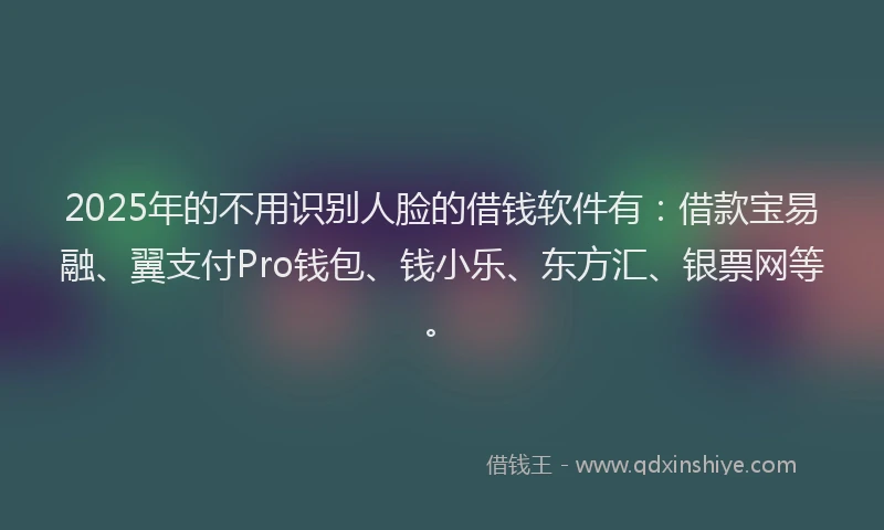 2025年的不用识别人脸的借钱软件有：借款宝易融、翼支付Pro钱包、钱小乐、东方汇、银票网等。