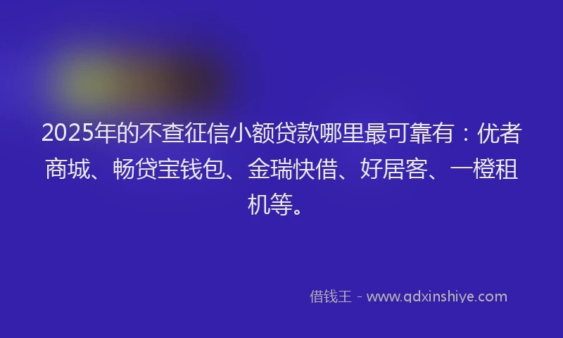 2025年的不查征信小额贷款哪里最可靠有：优者商城、畅贷宝钱包、金瑞快借、好居客、一橙租机等。