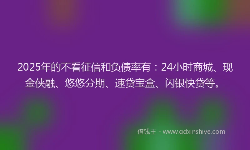 2025年的不看征信和负债率有：24小时商城、现金侠融、悠悠分期、速贷宝盒、闪银快贷等。