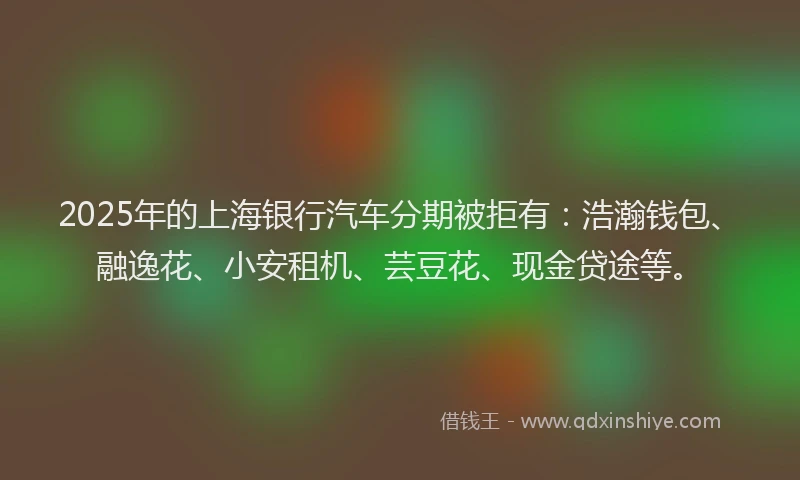 2025年的上海银行汽车分期被拒有：浩瀚钱包、融逸花、小安租机、芸豆花、现金贷途等。
