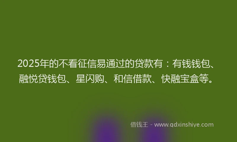 2025年的不看征信易通过的贷款有：有钱钱包、融悦贷钱包、星闪购、和信借款、快融宝盒等。