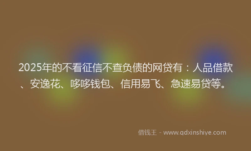 2025年的不看征信不查负债的网贷有：人品借款、安逸花、哆哆钱包、信用易飞、急速易贷等。