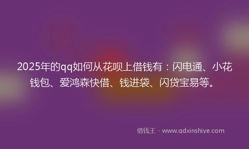 2025年的qq如何从花呗上借钱有：闪电通、小花钱包、爱鸿森快借、钱进袋、闪贷宝易等。