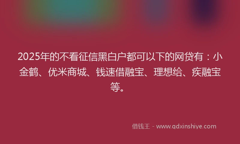 2025年的不看征信黑白户都可以下的网贷有：小金鹤、优米商城、钱速借融宝、理想给、疾融宝等。