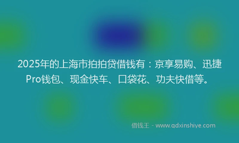 2025年的上海市拍拍贷借钱有:京享易购、迅捷Pro钱包、现金快车、口袋花、功夫快借等。