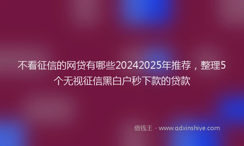 不看征信的网贷有哪些20242025年推荐，整理5个无视征信黑白户秒下款的贷款