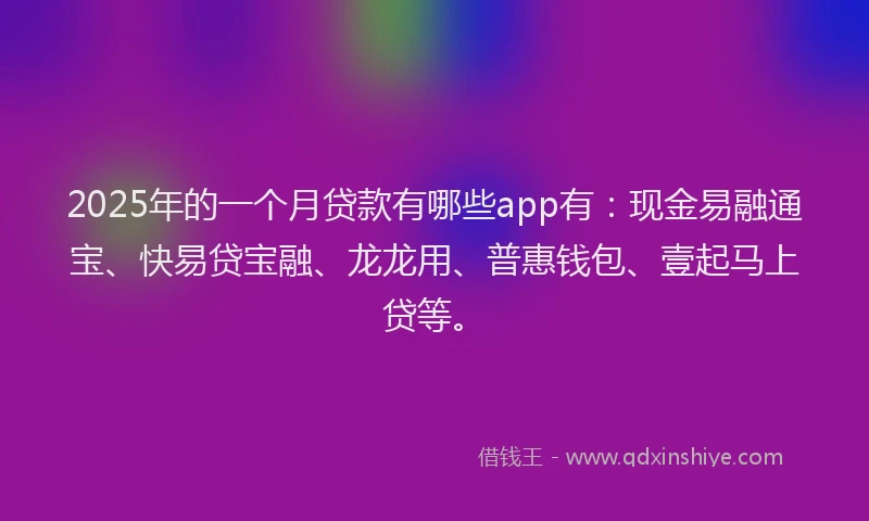 2025年的一个月贷款有哪些app有：现金易融通宝、快易贷宝融、龙龙用、普惠钱包、壹起马上贷等。