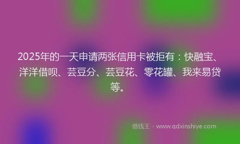2025年的一天申请两张信用卡被拒有：快融宝、洋洋借呗、芸豆分、芸豆花、零花罐、我来易贷等。