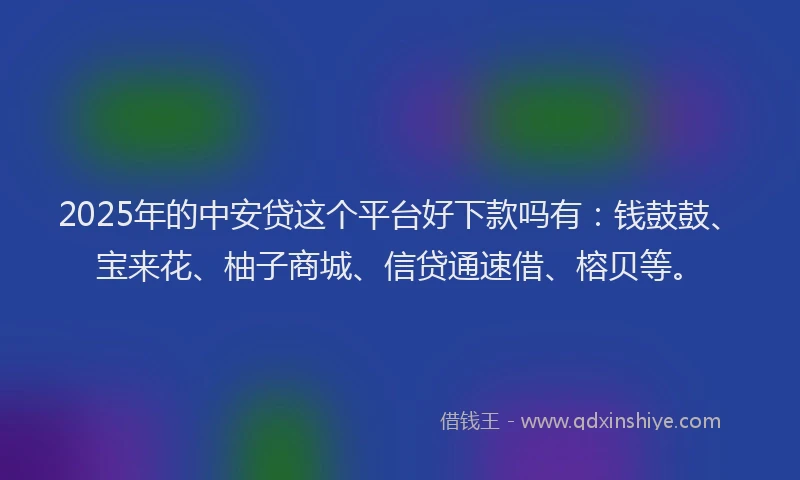 2025年的中安贷这个平台好下款吗有：钱鼓鼓、宝来花、柚子商城、信贷通速借、榕贝等。