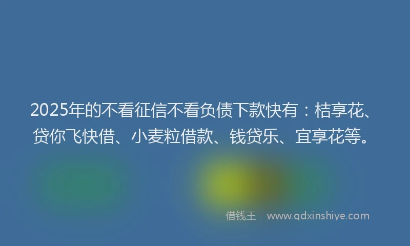 2025年的不看征信不看负债下款快有：桔享花、贷你飞快借、小麦粒借款、钱贷乐、宜享花等。