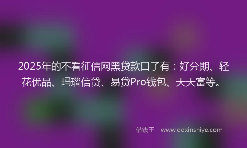 2025年的不看征信网黑贷款口子有：好分期、轻花优品、玛瑙信贷、易贷Pro钱包、天天富等。