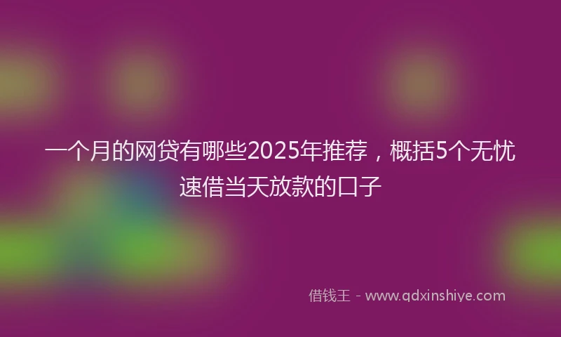 一个月的网贷有哪些2025年推荐，概括5个无忧速借当天放款的口子