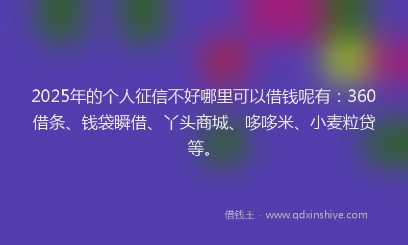 2025年的个人征信不好哪里可以借钱呢有：360借条、钱袋瞬借、丫头商城、哆哆米、小麦粒贷等。