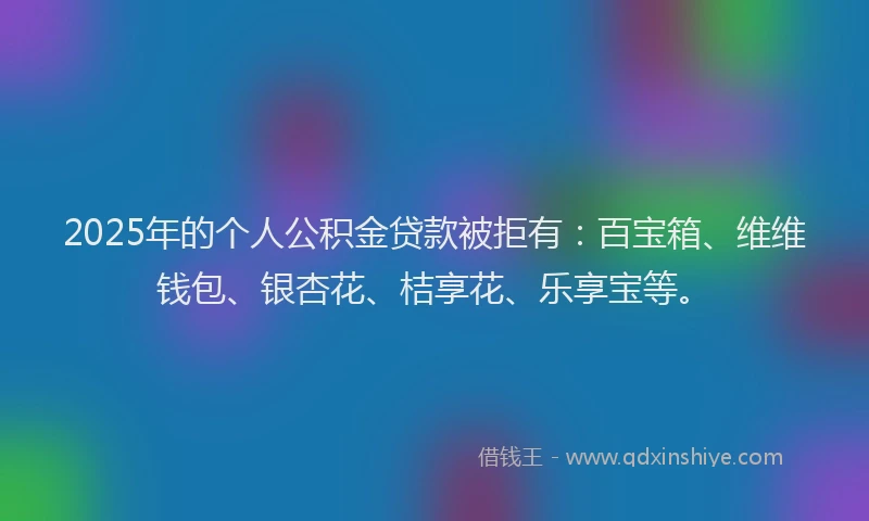 2025年的个人公积金贷款被拒有：百宝箱、维维钱包、银杏花、桔享花、乐享宝等。