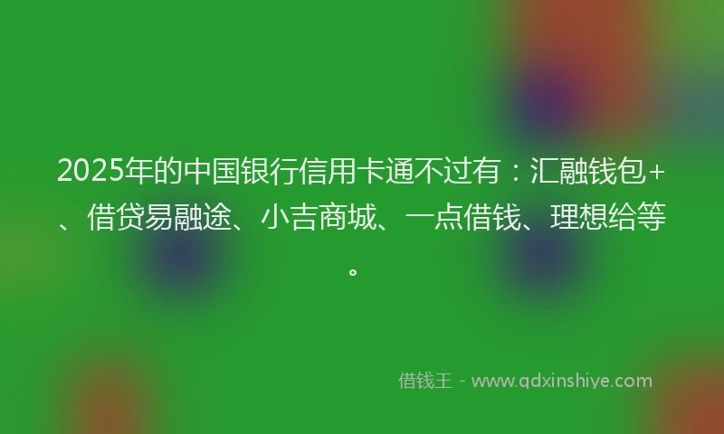 2025年的中国银行信用卡通不过有：汇融钱包+、借贷易融途、小吉商城、一点借钱、理想给等。
