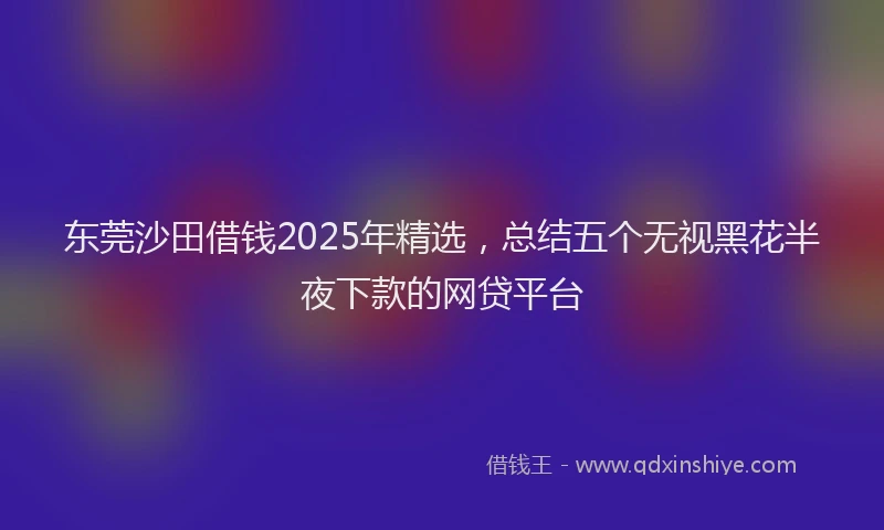 东莞沙田借钱2025年精选，总结五个无视黑花半夜下款的网贷平台