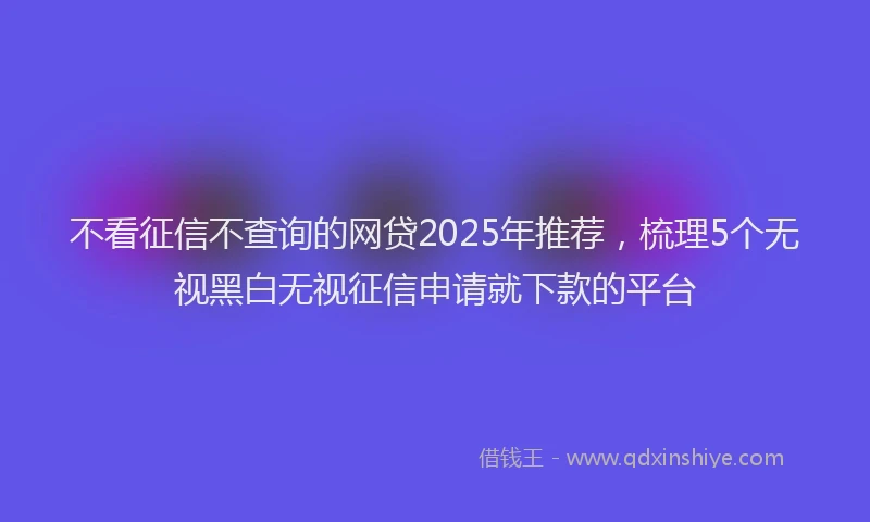 不看征信不查询的网贷2025年推荐，梳理5个无视黑白无视征信申请就下款的平台