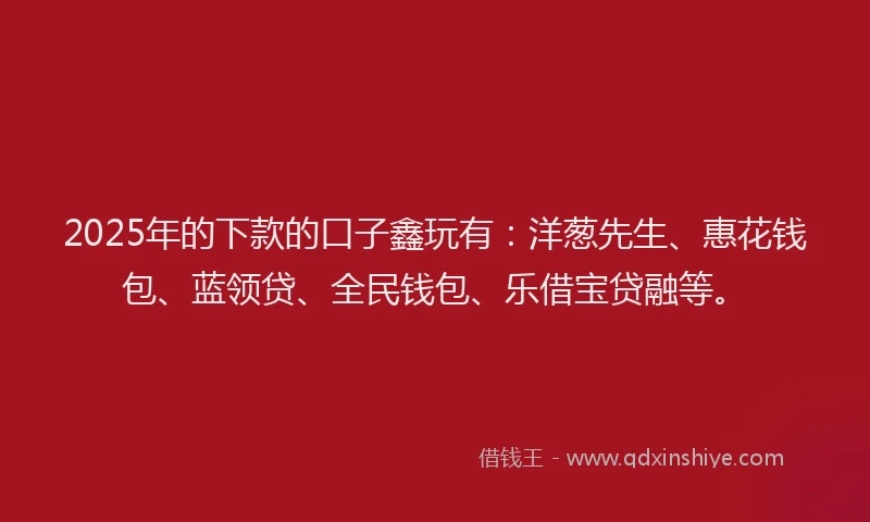 2025年的下款的口子鑫玩有：洋葱先生、惠花钱包、蓝领贷、全民钱包、乐借宝贷融等。