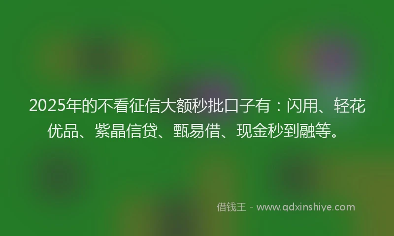 2025年的不看征信大额秒批口子有：闪用、轻花优品、紫晶信贷、甄易借、现金秒到融等。