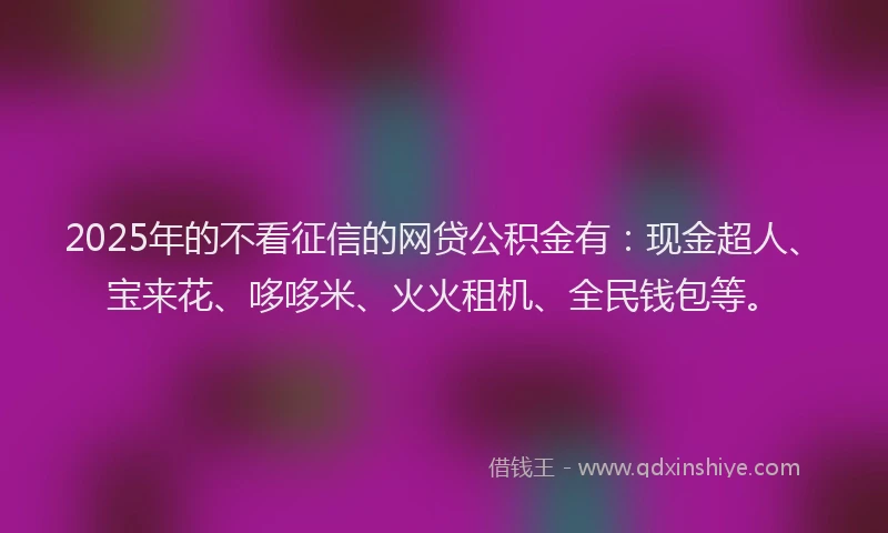 2025年的不看征信的网贷公积金有：现金超人、宝来花、哆哆米、火火租机、全民钱包等。