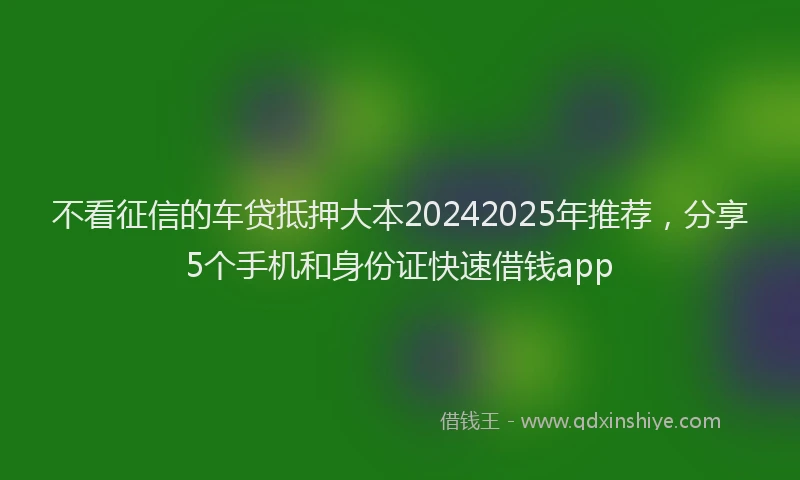 不看征信的车贷抵押大本20242025年推荐，分享5个手机和身份证快速借钱app