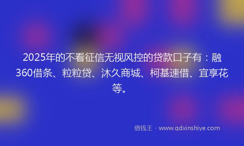 2025年的不看征信无视风控的贷款口子有：融360借条、粒粒贷、沐久商城、柯基速借、宜享花等。