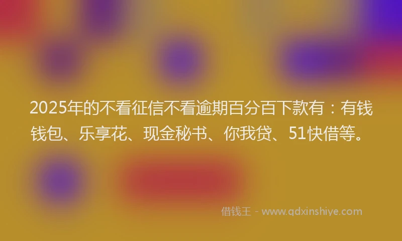 2025年的不看征信不看逾期百分百下款有：有钱钱包、乐享花、现金秘书、你我贷、51快借等。