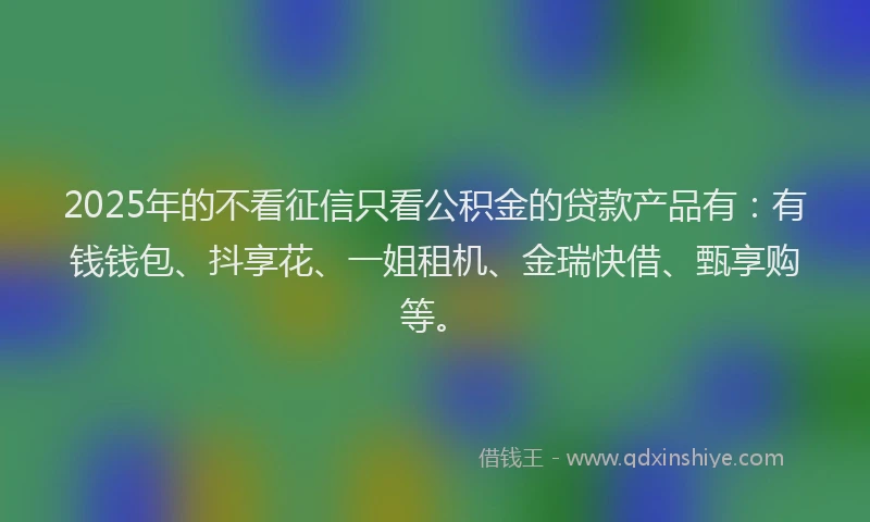2025年的不看征信只看公积金的贷款产品有：有钱钱包、抖享花、一姐租机、金瑞快借、甄享购等。