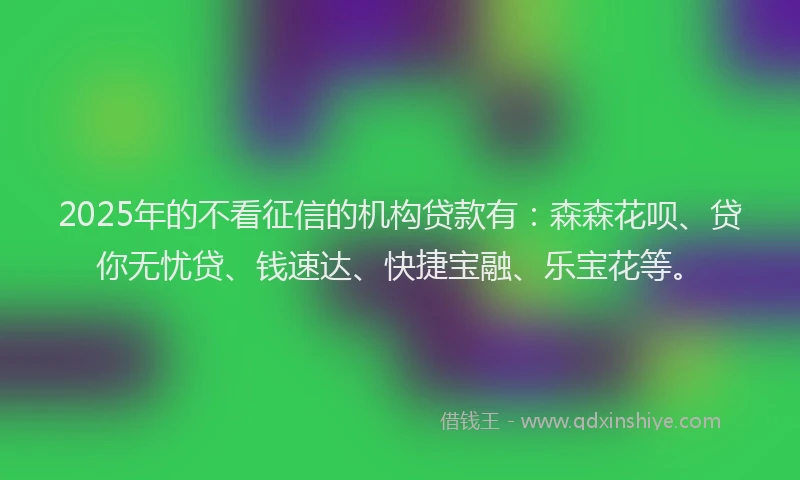 2025年的不看征信的机构贷款有：森森花呗、贷你无忧贷、钱速达、快捷宝融、乐宝花等。