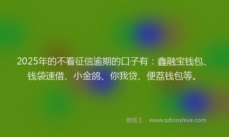 2025年的不看征信逾期的口子有：鑫融宝钱包、钱袋速借、小金鸽、你我贷、便荔钱包等。