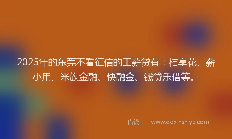 2025年的东莞不看征信的工薪贷有：桔享花、薪小用、米族金融、快融金、钱贷乐借等。