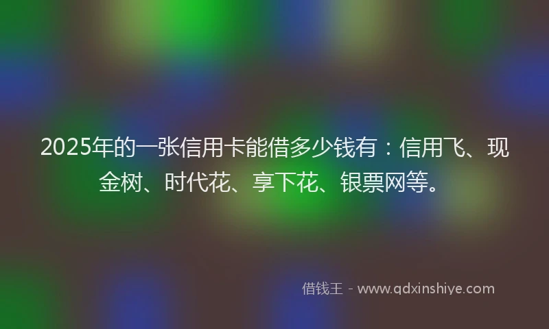 2025年的一张信用卡能借多少钱有：信用飞、现金树、时代花、享下花、银票网等。