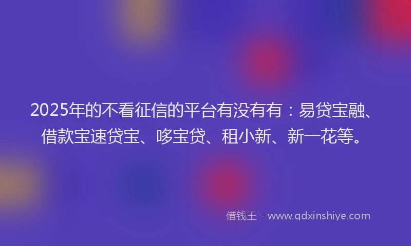 2025年的不看征信的平台有没有有：易贷宝融、借款宝速贷宝、哆宝贷、租小新、新一花等。