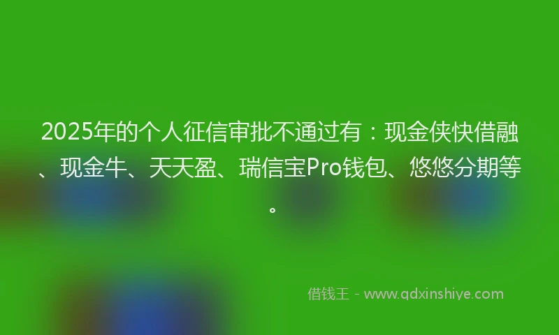2025年的个人征信审批不通过有：现金侠快借融、现金牛、天天盈、瑞信宝Pro钱包、悠悠分期等。