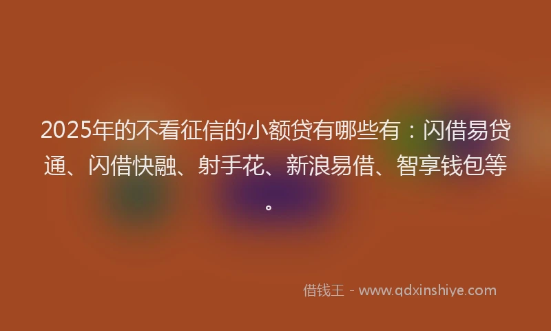 2025年的不看征信的小额贷有哪些有：闪借易贷通、闪借快融、射手花、新浪易借、智享钱包等。