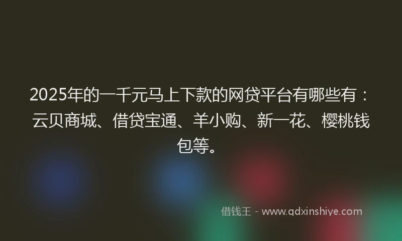 2025年的一千元马上下款的网贷平台有哪些有：云贝商城、借贷宝通、羊小购、新一花、樱桃钱包等。