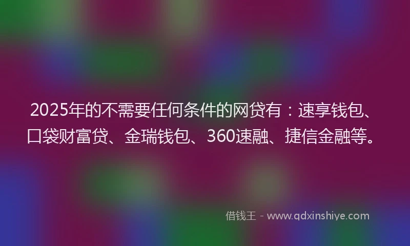 2025年的不需要任何条件的网贷有：速享钱包、口袋财富贷、金瑞钱包、360速融、捷信金融等。