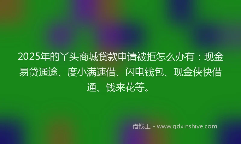 2025年的丫头商城贷款申请被拒怎么办有:现金易贷通途、度小满速借、闪电钱包、现金侠快借通、钱来花等。