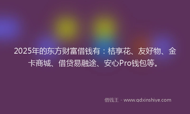 2025年的东方财富借钱有：桔享花、友好物、金卡商城、借贷易融途、安心Pro钱包等。