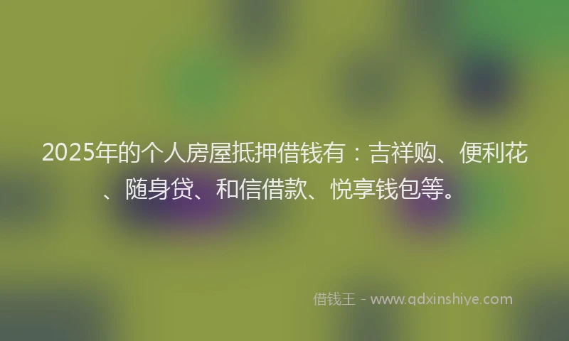 2025年的个人房屋抵押借钱有：吉祥购、便利花、随身贷、和信借款、悦享钱包等。