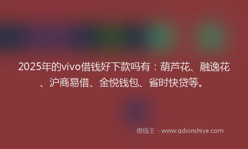 2025年的vivo借钱好下款吗有：葫芦花、融逸花、沪商易借、金悦钱包、省时快贷等。