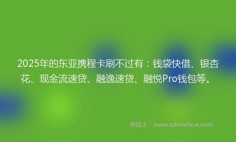 2025年的东亚携程卡刷不过有：钱袋快借、银杏花、现金流速贷、融逸速贷、融悦Pro钱包等。