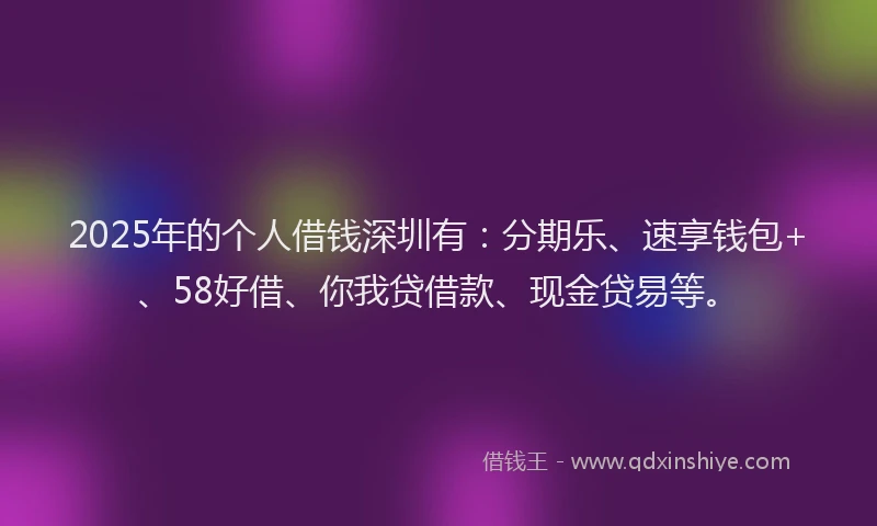 2025年的个人借钱深圳有：分期乐、速享钱包+、58好借、你我贷借款、现金贷易等。