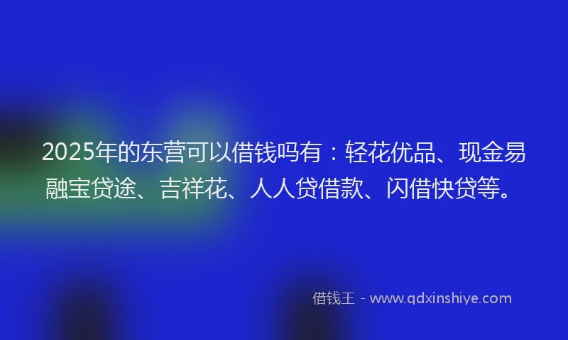 2025年的东营可以借钱吗有：轻花优品、现金易融宝贷途、吉祥花、人人贷借款、闪借快贷等。