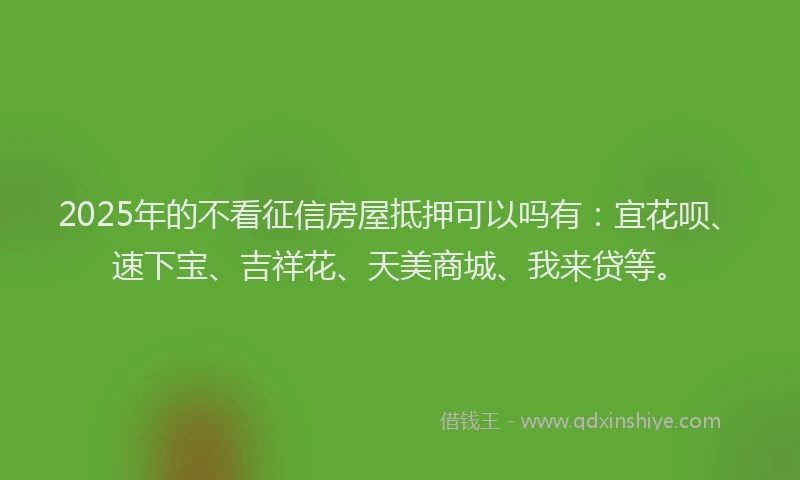 2025年的不看征信房屋抵押可以吗有：宜花呗、速下宝、吉祥花、天美商城、我来贷等。