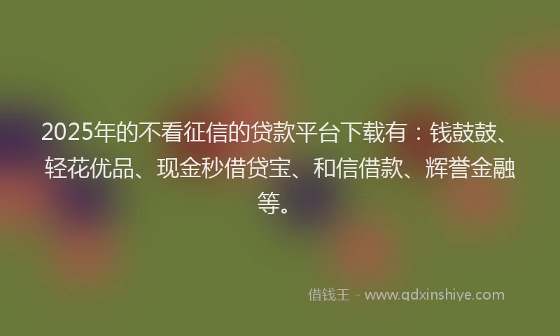 2025年的不看征信的贷款平台下载有：钱鼓鼓、轻花优品、现金秒借贷宝、和信借款、辉誉金融等。