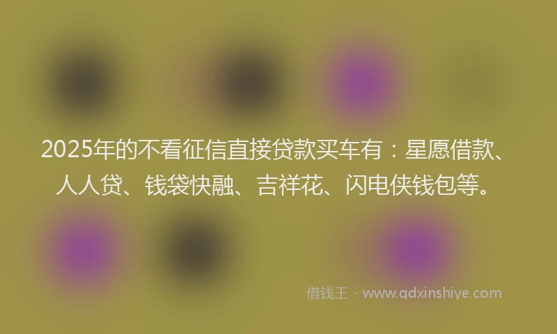 2025年的不看征信直接贷款买车有:星愿借款、人人贷、钱袋快融、吉祥花、闪电侠钱包等。
