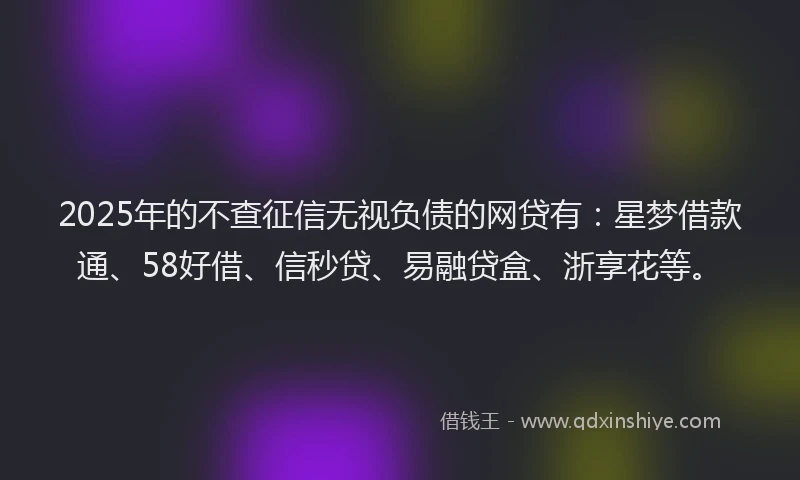 2025年的不查征信无视负债的网贷有：星梦借款通、58好借、信秒贷、易融贷盒、浙享花等。