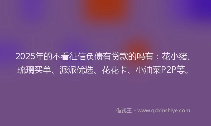 2025年的不看征信负债有贷款的吗有：花小猪、琉璃买单、派派优选、花花卡、小油菜P2P等。
