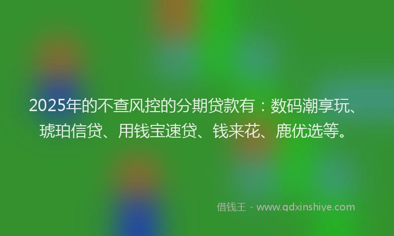 2025年的不查风控的分期贷款有：数码潮享玩、琥珀信贷、用钱宝速贷、钱来花、鹿优选等。